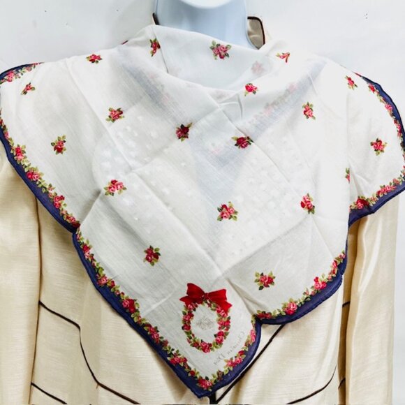 Unused Christian Dior Mini scarf/handkerchief, cotton 18" purple white floral(36 - Picture 2 of 5